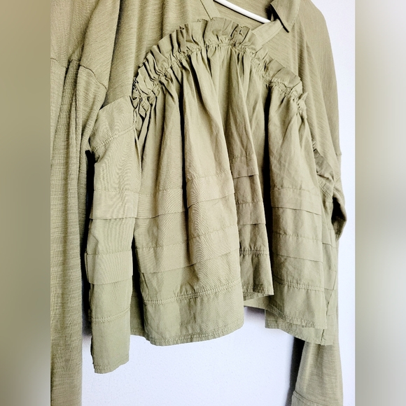 Pilcro Anthropologie 100%Cotton Pullover Long Sleeve Blouse Boho Olive Green S - Picture 6 of 16